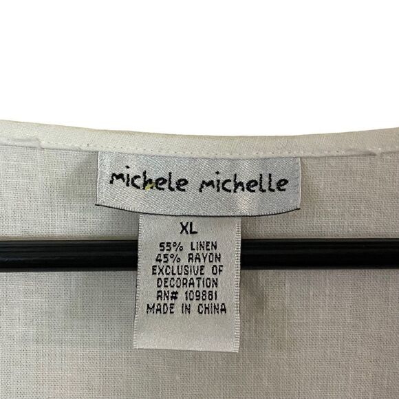 Michele Michelle White Linen Blend Tunic Top Size XL - Picture 5 of 6